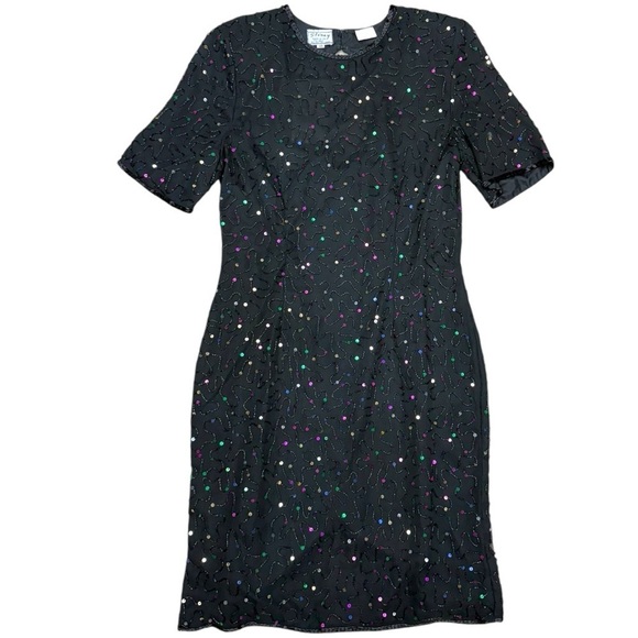 Vintage Stenay Black Beaded Sequin Silk Dress Size 10 NWT Deadstock Formal Party - Picture 15 of 15